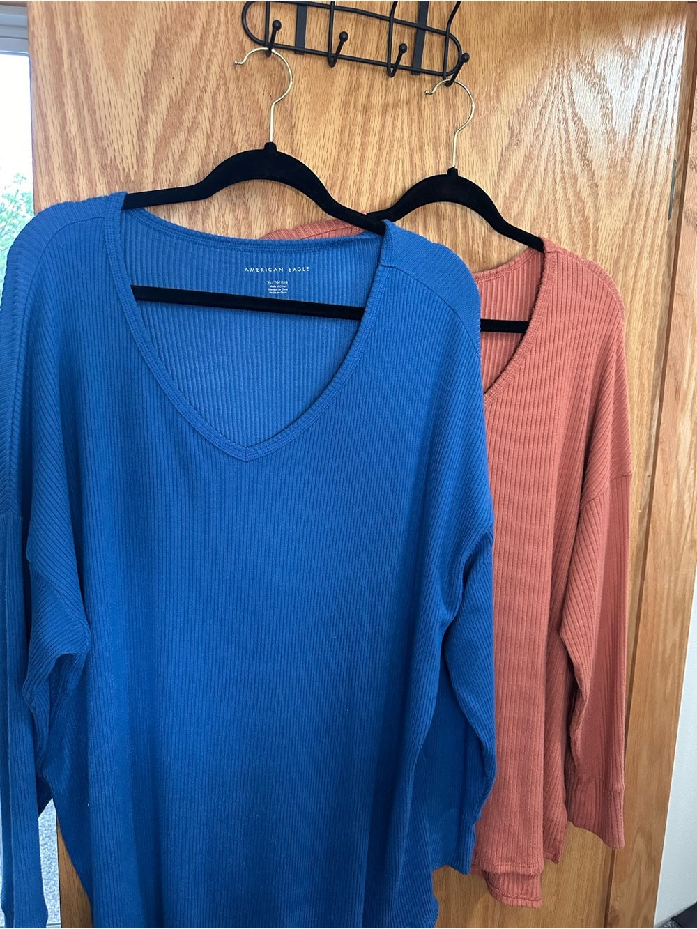 American Eagle Outfitters V-Neck Ribbed Sweater Duo — Blue & Rust